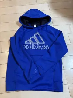 【美品】adidas パーカー キッズ J150 ブルー 裏起毛 フード付き