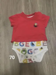 BREEZE セサミストリート ロンパース エルモ 半袖 70 重ね着風