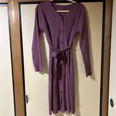 美品♡GU リブ編みフロントボタンパープルニットワンピース