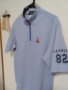 ルコックスポルティフ✰青と白のストライプ ハーフジップシャツL大きめ