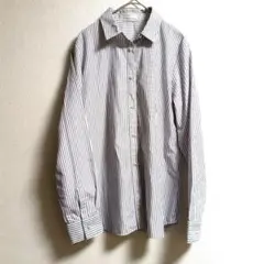 CINEMA CLUB ストライプパール調ボタン長袖シャツ Mサイズ