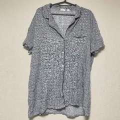 半袖シャツ パジャマシャツ 総柄 モノトーン　【2XL】　レトロ　黒　ブラック