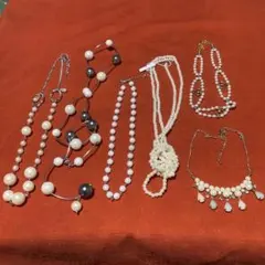 レディースおしゃれパールビーズネックレス6点セット