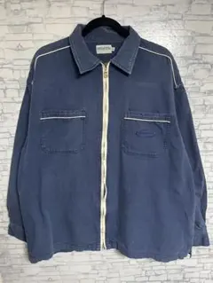 古着 ヴィンテージ フルジップ コットンジャケット ネイビー 無地 胸ポケット