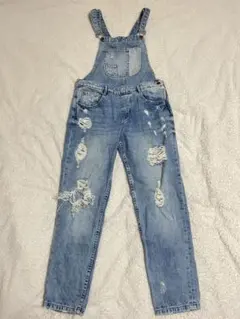 ZARA デニム オーバーオール サロペット ライトブルー ダメージ
