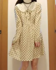 森ガール　姫カジ　ウィッシュコア　レース　ドット柄　ワンピース