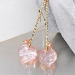 ローズクォーツ×マザオパ マーメイドスケールカービング♡ピアス