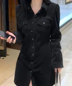 ブラック コーデュロイ ミニワンピース