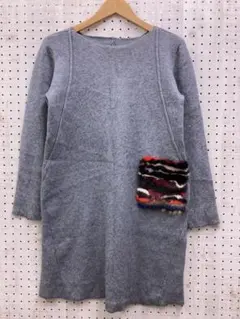 レトロ モード アメカジ 古着 ファーポケット もちもちニットワンピース