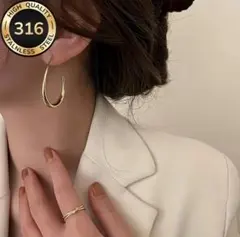 超人気✨大きめCラインピアス サージカルステンレス ゴールドシルバー 金アレ対応