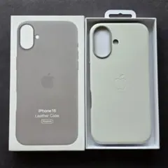 iPhone16 グレイ・ホワイト レザーケース カバー 純正互換品