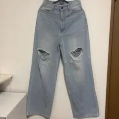 ダメージデニムパンツ ライトブルー ハイウエスト