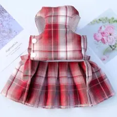 ❤️大特価❤️新品未使用 ペット服 フリルワンピース 紫色チェック柄 犬猫兼用
