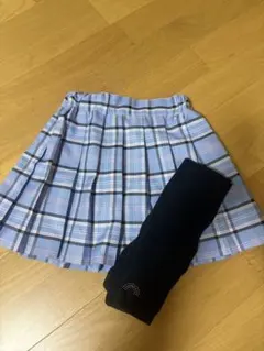 青系チェック プリーツスカート風キュロットとレギンスセット