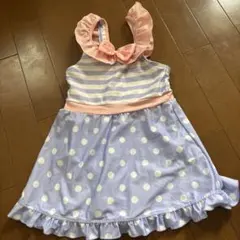 女の子用ワンピース水着 紫と白の水玉130㌢