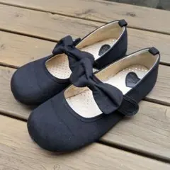 22cm　黒 リボン付き キッズフォーマルシューズ