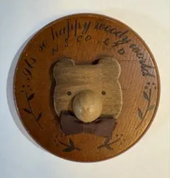 クマの顔　デザイン　木製ミラー　丸　昭和レトロ　年代物