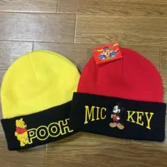 プーさん ミッキー ニット帽 2点セット　POOH MICKEY
