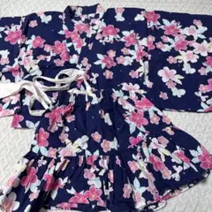甚平 ネイビー 花柄 110 女の子　浴衣