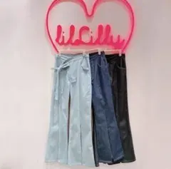 lillilly デザインベルトデニムパンツ