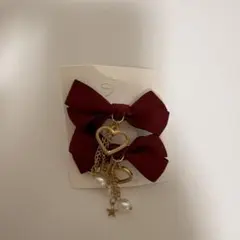 ワインレッド リボン ヘアピン