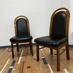 天然木 合皮 ダイニングチェア 2脚セット　3/3