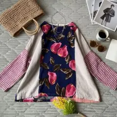 ピ*ド様 《ハンドメイド》『訳あり』レトロ生地を使った見頃の切り替えを楽しむプル