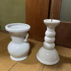【新品未使用】白い陶器製 ろうそくホルダーと花瓶セット