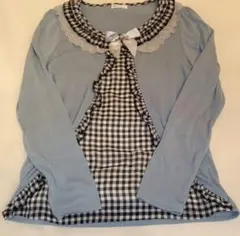 アクシーズファム 水色 チェック柄 襟付き 長袖トップス