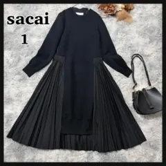 sacai ニットワンピース ネイビー 異素材切替 - メルカリ