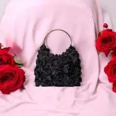 黒い花の装飾パーティーバッグ
