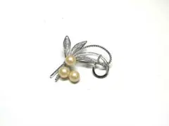 パール調 ブローチ ヴィンテージ シルバーカラー フラワー リーフ アクセサリー