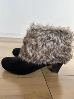 ファー付き黒スエードブーツ　LL