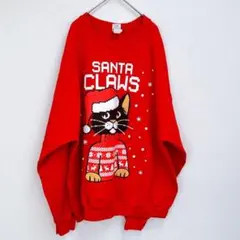 ギルダン スウェット クルーネック 長袖 猫 ビッグサイズ 赤 綿 クリスマス