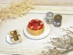 ミニチュアスイーツ♡いちごソースのシャルロットケーキ♡ケーキ♡樹脂粘土♡いちご