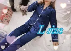 レディース サテン パジャマ ルームウェア 部屋着 シンプル L 長袖 セット