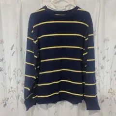 紺　黄色　ボーダー　ロンT 長袖　Tシャツ　ストライプ　クルーネック