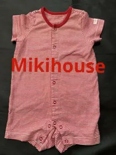 Mikihouse赤と白のストライプロンパース 70 (ユニセックス)
