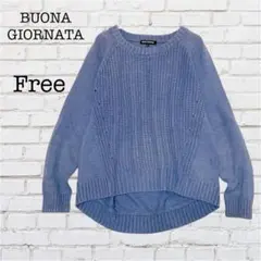 ボナジョルナータ 立体編み ハイローニット ブルーグレー『F』 綿混 ラグラン
