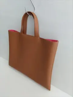 ハンドメイド フェイクレザー トートバッグ サブバッグ B5トート キャメル
