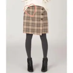 ウィルセレクション 格子チェックサイドボタンラップスカート　ベージュ