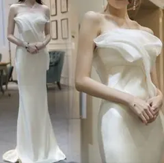 サテン生地　ホワイト ウェディングドレス　前撮り