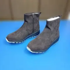 ダークブラウンスエード 風ジッパー付き ショートブーツ、LL