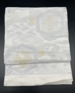高級　洒落帯　袋帯　♢ ポリエステル　亀甲柄　松　セミフォーマル　R414