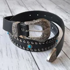 スタッズベルト Y2K ウエスタン ターコイズ シルバー アメカジ ロック ユニ