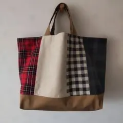 チェック柄パッチワークトートバッグ