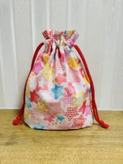 【2】ハンドメイド コップ袋 星 ピンク フリル マチ