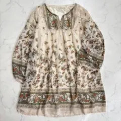 キューティーブロンド　花柄シアーチュニック　【M】　ベージュ　総柄　長袖　リボンのサムネイル