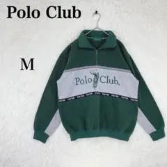 【ポロクラブ】メンズ 長袖 スウェット ハーフジップ M グリーン コットン 混