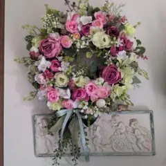 造花フラワーリース　まほろばの風に7 W43cm前後リーフ先端迄 造花フラワーリース まほろばの風に7 W43cm前後リーフ先端迄 - メルカリ